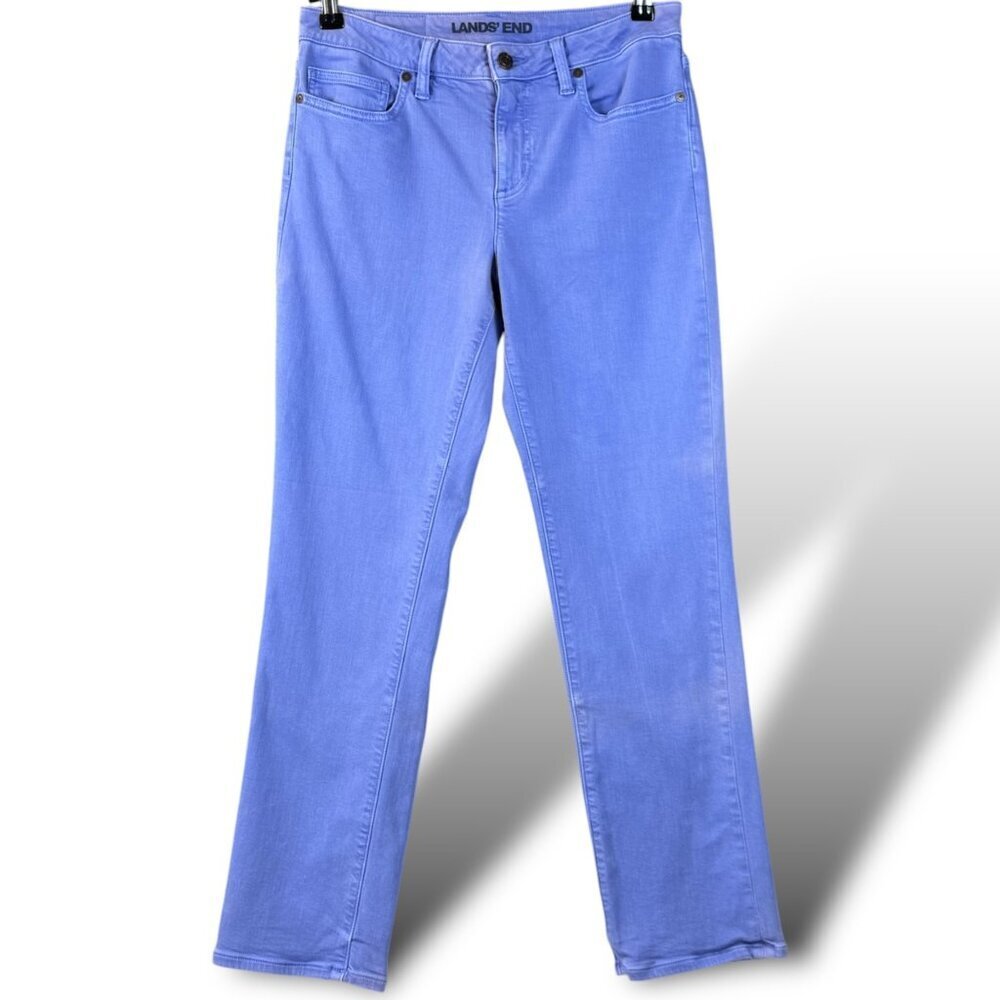 Lands End Mid Rise Straight Jean Womens Size 6 Petite Blue Distressed Denim